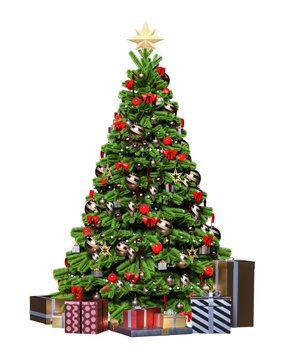 Christmas tree with gifts. 3d render isolate illustration. New Year, holiday.
