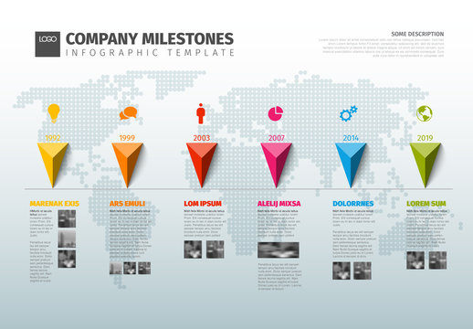 Infographic Layout with Multicolored Markers and Map
