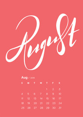Lettering calendar for 2019. August