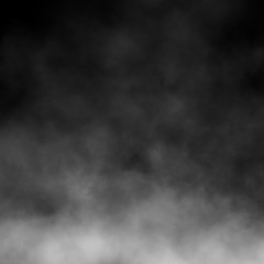 White fog and mist effect on black stage studio showcase room background.