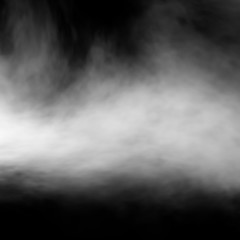 White fog and mist effect on black stage studio showcase room background.