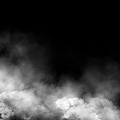 White fog and mist effect on black stage studio showcase room background.
