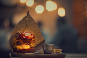 Color burger with red bread