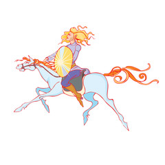 Fototapeta na wymiar Russian warrior on horseback. Stylized isolated vector color image.