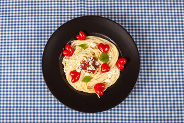 spaghetti plate over table