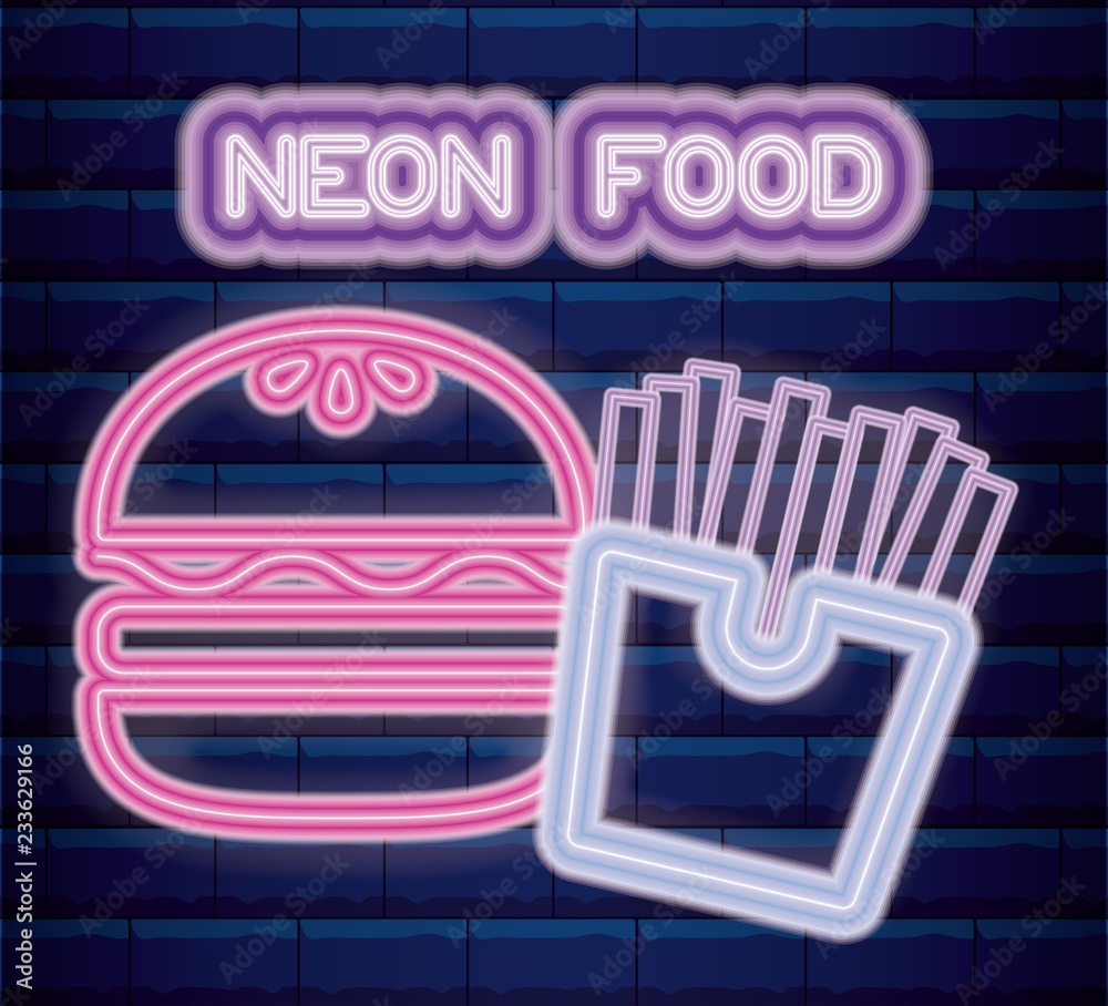 Poster fast food neon light label