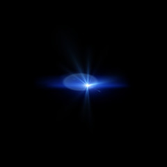 Isolated realistic lens flare visual effect on black night background. Space star. 