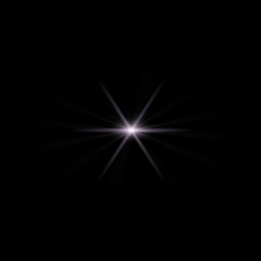 Isolated realistic lens flare visual effect on black night background. Space star. 
