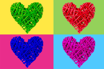 four multi-colored heart in the style of pop art