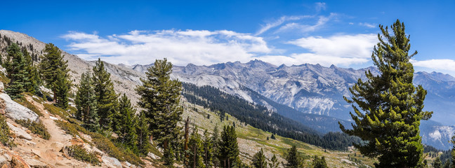 Landscape in Sierra Nevada mountains as seen from the trail to Alta Peak, Sequoia National Park, California - obrazy, fototapety, plakaty