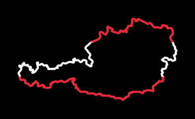 Outline Austria map flag contour design isolated on black background