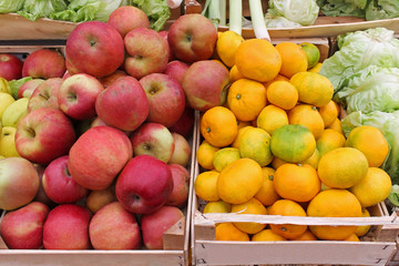 Fruits in wooden crates