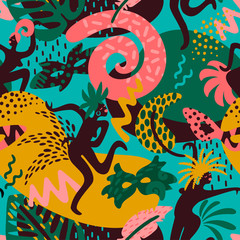 Fototapeta premium Brazil carnival. Vector seamless pattern with trendy abstract elements