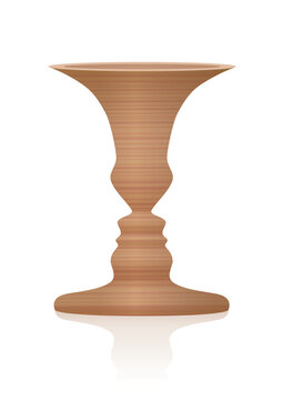 Vase with two faces in profile, optical illusion. Wooden textured three-dimensional vessel. In psychology known as identifying figure from background. Isolated vector illustration on white background.