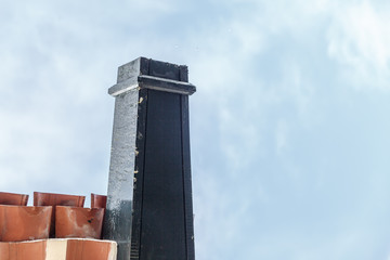Blue fireplace on the outside of a house