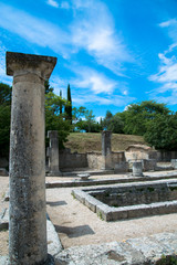 Fototapeta na wymiar Temple ruins in the forum area of the Roman archaological site of Glaum near St. Remy De Provence, France