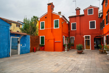 view of the brightly colored houses in Burano istand, Venice, Italy