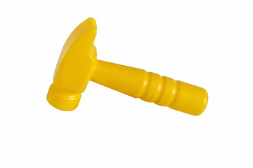 Image of plastic toy hammer isolated on white background.