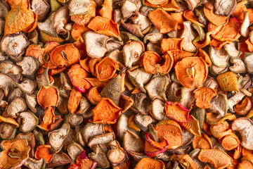 Rural still-life, background - dried fruits from apples and pears close-up