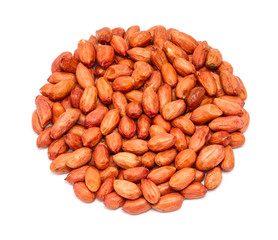 Handful of peeled peanut (Arachis hypogaea) without shell, close up, isolated on white background