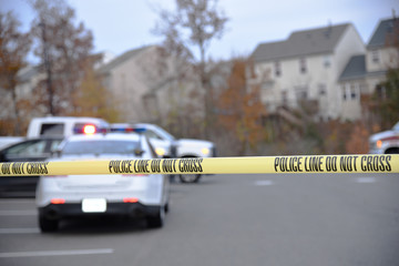 Police Line. Area blocked off as a crime scene.