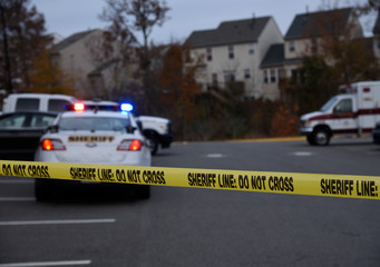 Police Line. Area blocked off as a crime scene.
