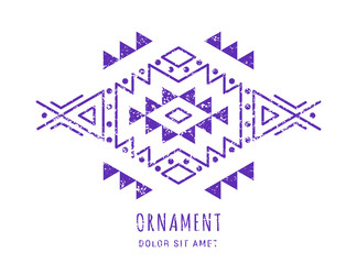 Colorful Aztec style ornamental geometric ornament. Indian ornate design. Tribal decorative template. Ethnic ornamentation. Grungy shabby chic hipster texture. EPS 10 vector illustration.