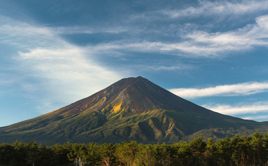 Mt.Fuji clearly without snow cap in the summer season.