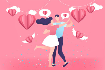 Valentine's day card on pink background. Paper cut effects vector illustration EPS 10. Can use for party invitation, greeting card, banner, web project.