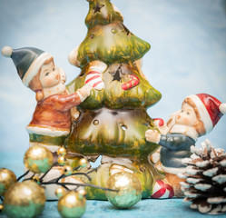 Closeup of Christmas decorations. Christmas toys. close-up