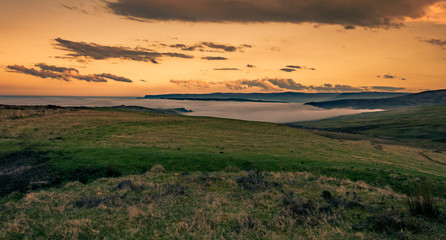 Beautiful sea landscape on Causeway Road, Co Antrim, Northern Ireland.Photo taken on a small road to Dunseverick Harbour. From here you can see Dunseverick Falls.