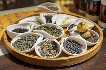 Collection of Chinese teas in traditional tea ceremony