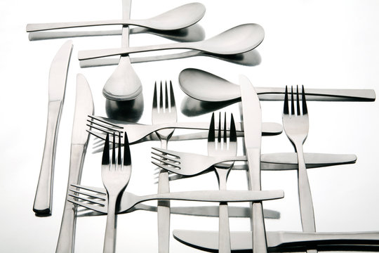 Forks and spoons on table