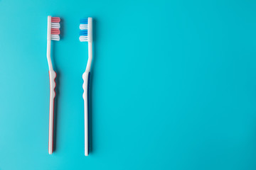 Toothbrushes on blue background