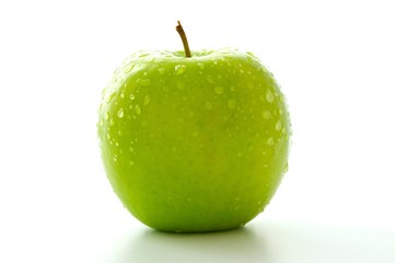 green apple with water drops isolated on white background