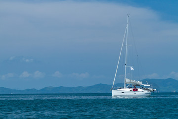 Fototapeta premium white sailing yacht on the high seas
