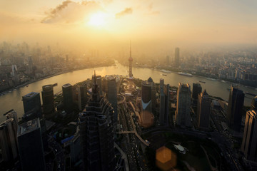 Fototapeta na wymiar Shanghai skyline city scape, Shanghai luajiazui finance and business district trade zone skyline, Shanghai China