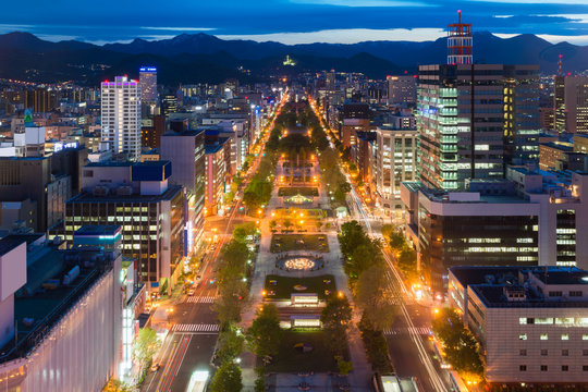 Cityscape of Sapporo at odori Park, Hokkaido, Japan.Sapporo is the fourth largest city in Japan..