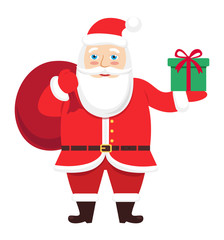 Happy Santa Claus  with gift  bag and in hand vector Illustration isolated on white 