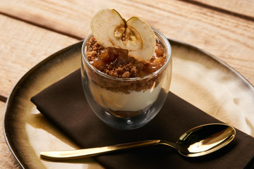 Fresh New york cheese cake with mousse with apple cream