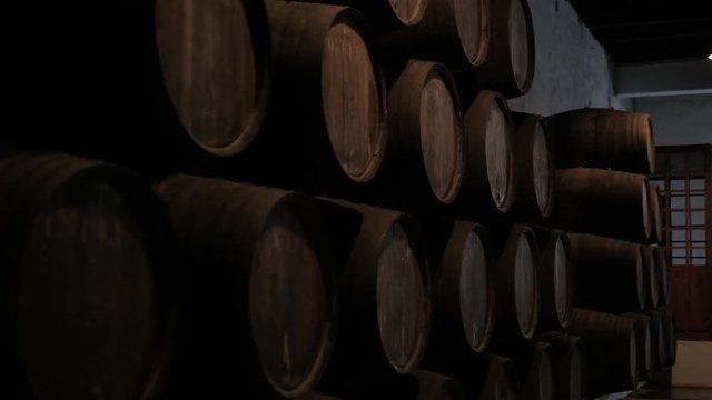 Wine barrels in wine-vaults in order stock port wine porto portugal spain old whiskey