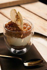 Fresh New york cheese cake with mousse with apple cream
