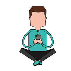 man with mobile sitting character