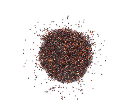 Pile of black quinoa on white background, top view