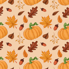 autumn background with pumpkins and leaves
