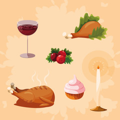 turkey dinner of thanksgiving with set icons
