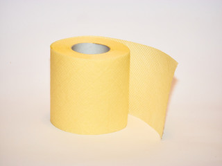 toilet paper, tissue yellow paper roll isolated on white background