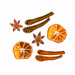 Spices for mulled wine and gingerbread isolated