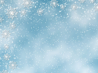 Obraz premium Merry Christmas and Happy New Year blue vector background with stars and snowflakes