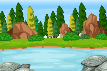 Naklejka premium Outdoor woods lake scene